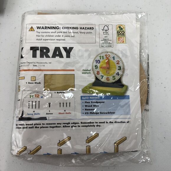 Home Depot Kids Workshop - Wood Craft Kit - Clock Tray New - Picture 1 of 6